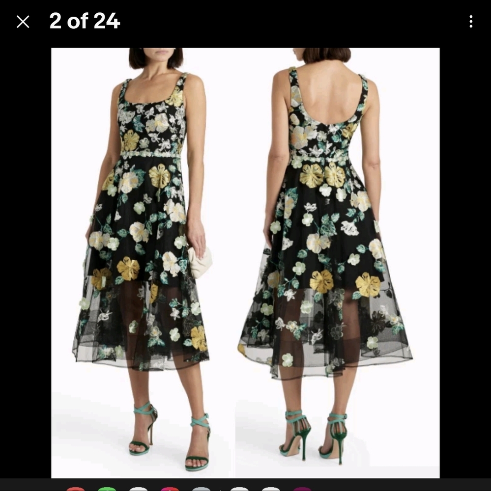 Marchesa Notte Floral Applique 3D Embroidered Tea Length Gown Tulle Size 8 - Picture 16 of 17